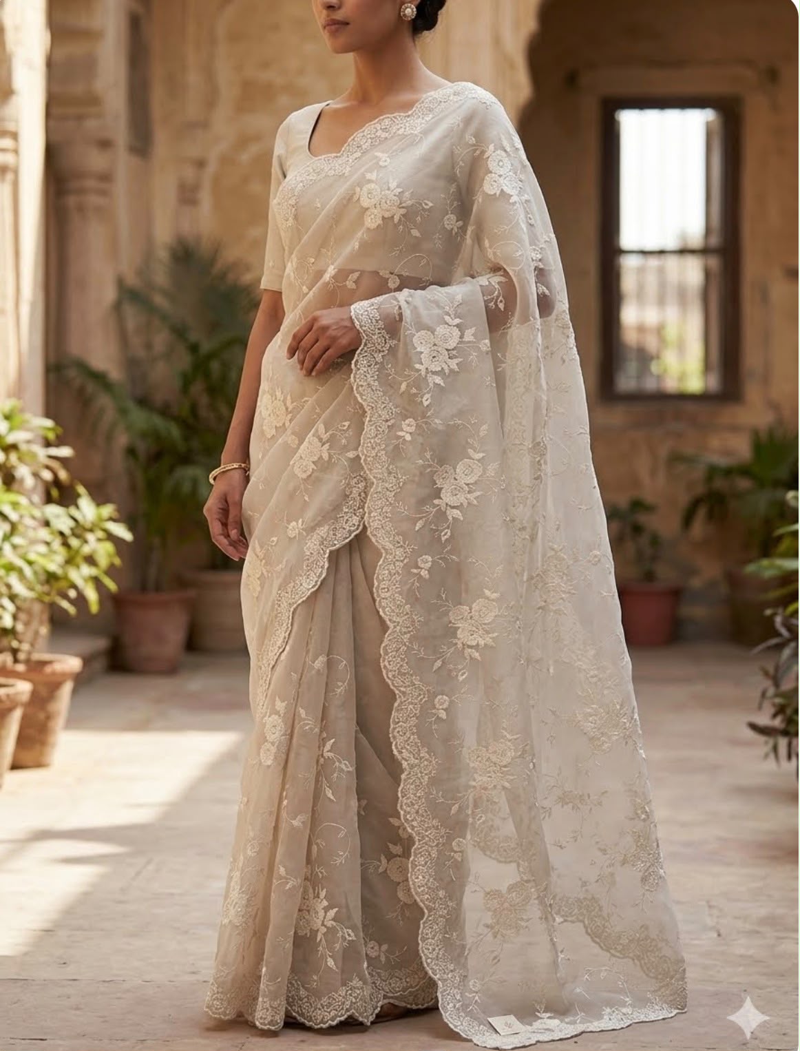 Angela Floral Banarasi Semi Kora Organza Silk Saree